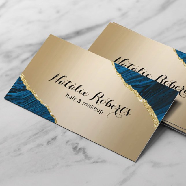 Modern Gold Navy Agate Makeup Artist Hair Salon  Business Card (Creator Uploaded)