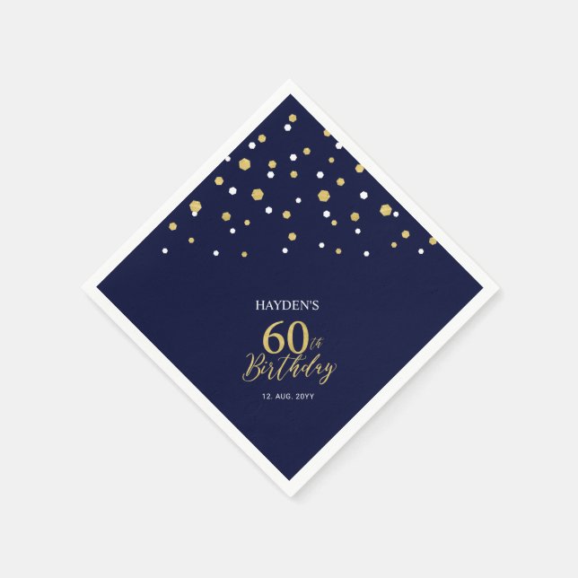 Modern Gold & Navy Blue 60th Birthday Party Napkin (Corner)