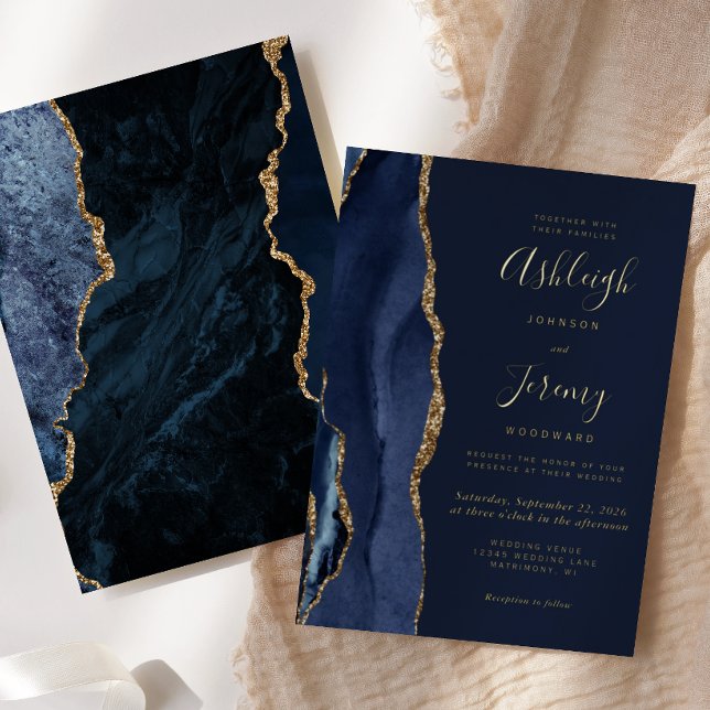 Modern Gold Navy Blue Agate Wedding (Creator Uploaded)