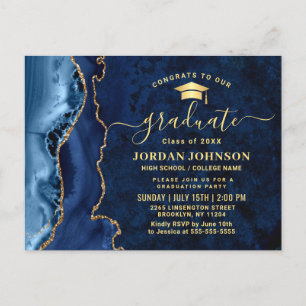 Modern Gold Navy Blue Graduation Party Invitation Postcard