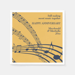 Modern Gold Navy SWEET MUSIC Happy Anniversary Napkin
