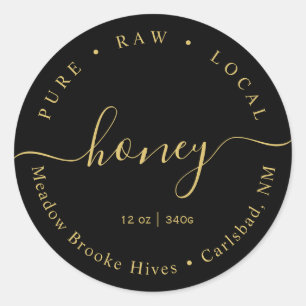 Modern Gold on Black Script Honey Label Minimalist