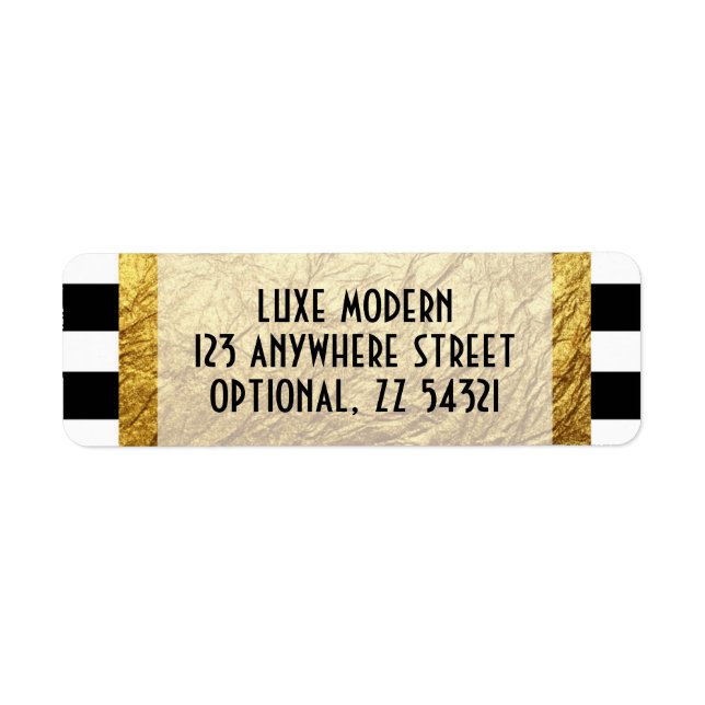 Modern Gold on Black White Stripe Return Address (Front)