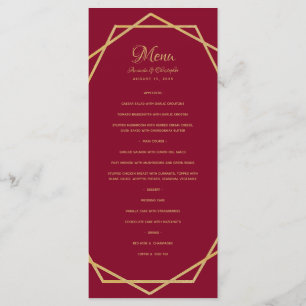 Modern Gold on Burgundy Red Geometric Wedding Menu
