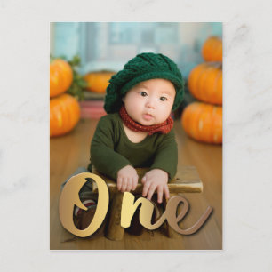 Modern Gold One First Birthday Photo Postcard
