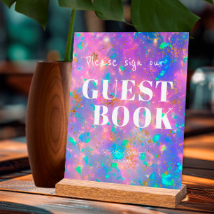 Modern Gold Opal Wedding Sign Our Guest Book