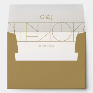 Modern Gold Ornaments Cream Wedding Envelope