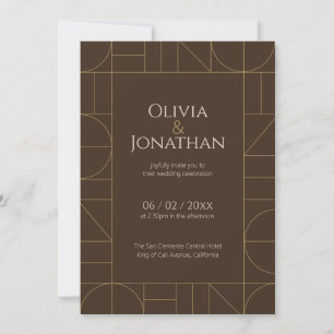 Modern Gold Ornaments Dark Brown Wedding Invitation