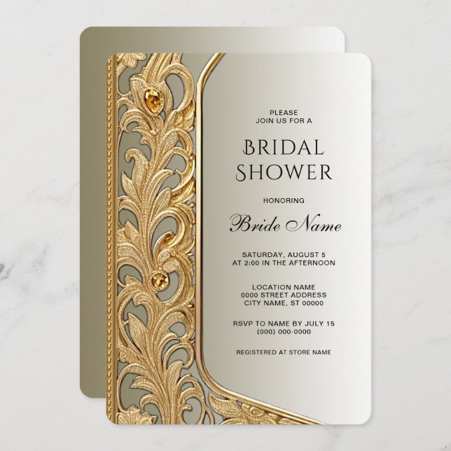 Modern Gold Ornate Bridal Shower Invitation (Front/Back)