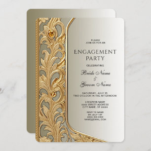 Modern Gold Ornate Engagement Invitation