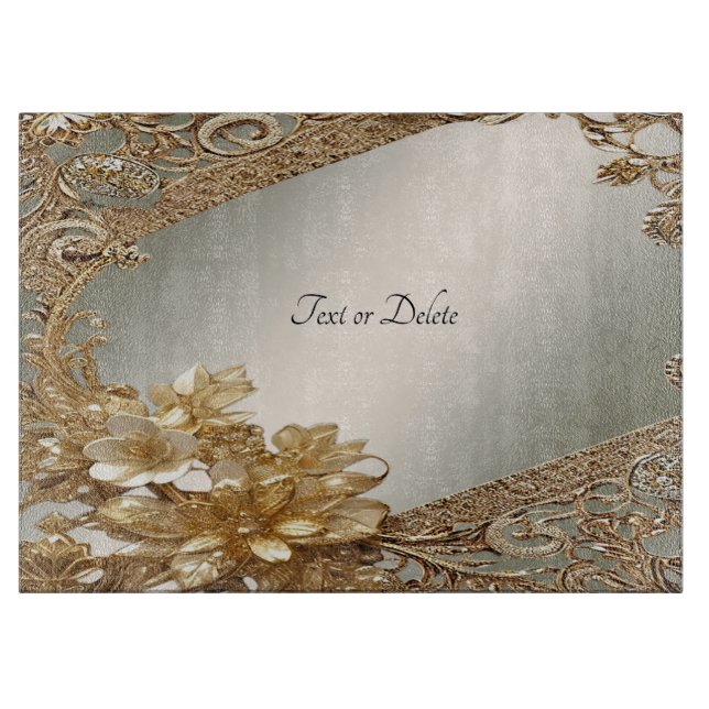 Modern Gold Ornate Floral Cutting Board (Front)