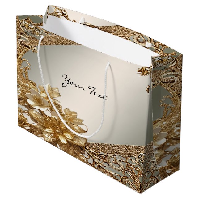 Modern Gold Ornate Floral Gift Bag (Back Angled)