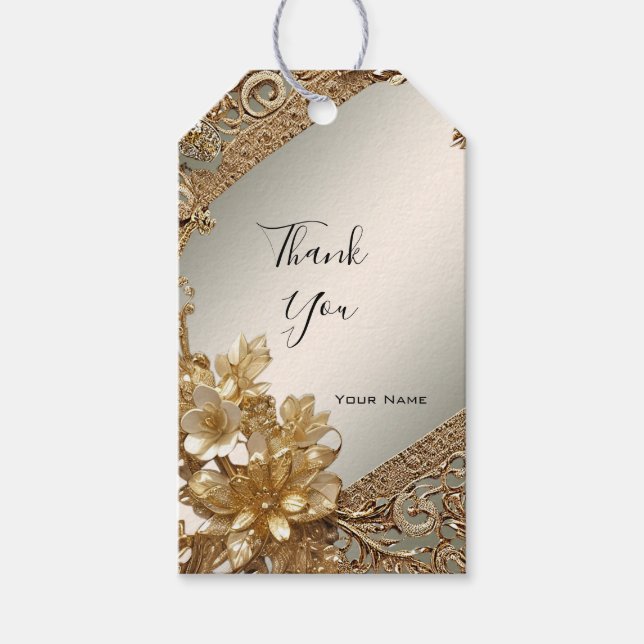 Modern Gold Ornate Floral Gift Tag (Front)