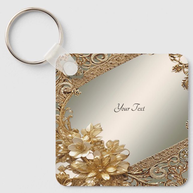 Modern Gold Ornate Floral Keychain (Front)