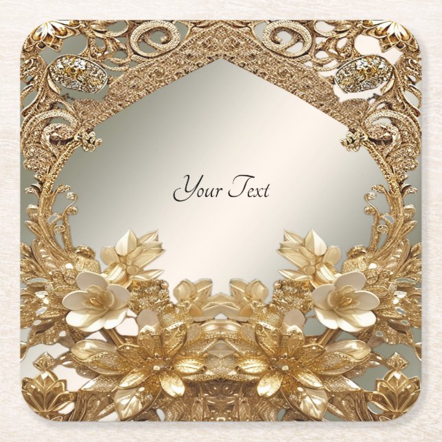 Modern Gold Ornate Floral Paper Coaster (Front)