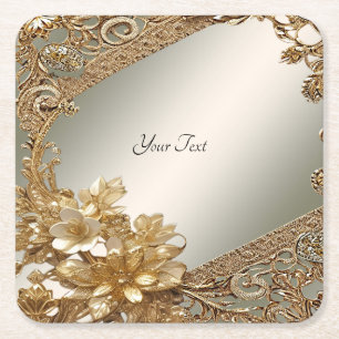 Modern Gold Ornate Floral Paper Coaster