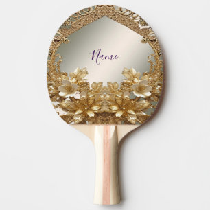 Modern Gold Ornate Floral Ping Pong Paddle