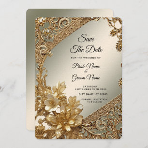 Modern Gold Ornate Floral Save The Date