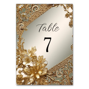 Modern Gold Ornate Floral Table Number