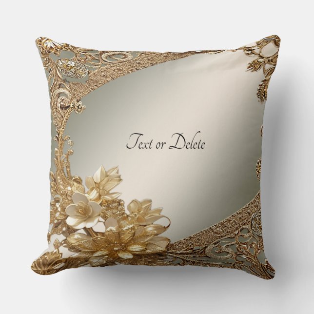 Modern Gold Ornate Floral Throw Pillow (Front)