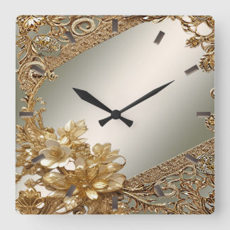 Modern Gold Ornate Floral Wall Clock
