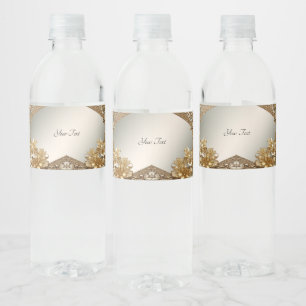 Modern Gold Ornate Floral Water Bottle Label