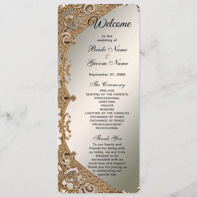 Modern Gold Ornate Floral Wedding Program Programme (Front)