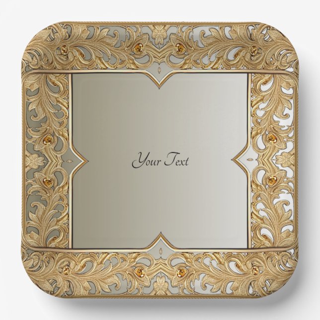 Modern Gold Ornate Paper Plate (Front)