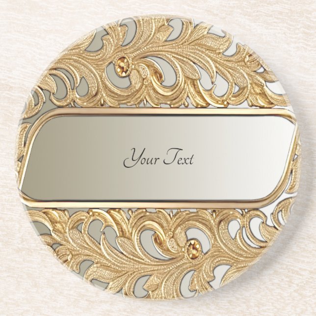 Modern Gold Ornate Sandstone Coaster (Front)