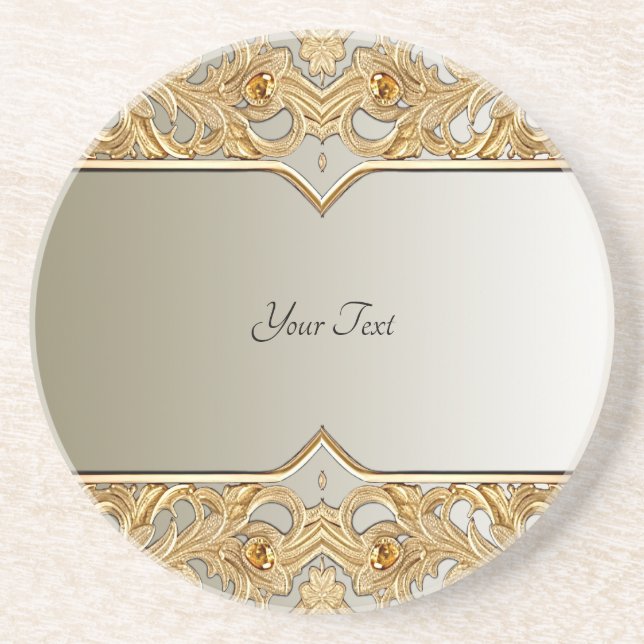 Modern Gold Ornate Sandstone Coaster (Front)