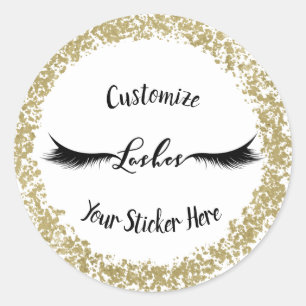 Modern Gold Paint Stroke Glam Makeup Eyelashes Classic Round Sticker