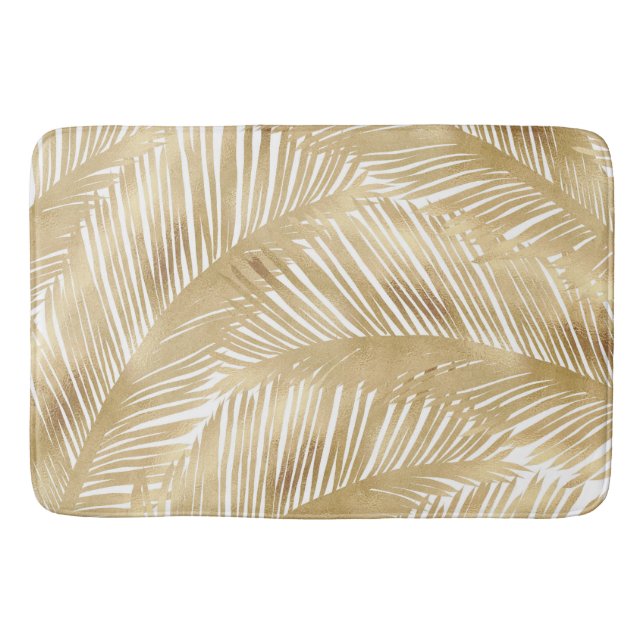 Modern Gold Palm Leaf Tropical Pattern Bath Mat (Front)