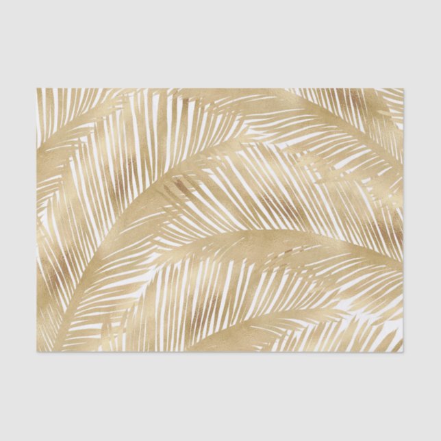 Modern Gold Palm Leaf Tropical Pattern Tissue Paper (Front)