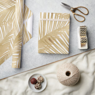 Modern Gold Palm Leaf Tropical Pattern Wrapping Paper