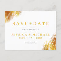 Modern Gold Palm Leaves Elegant Save the Date