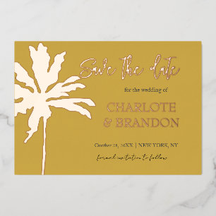 Modern Gold Palm Tree Beach Wedding Save The Date