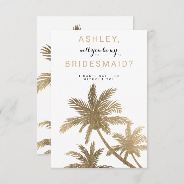 Modern gold palm trees tropical Bridesmaid Invitation (Front/Back)