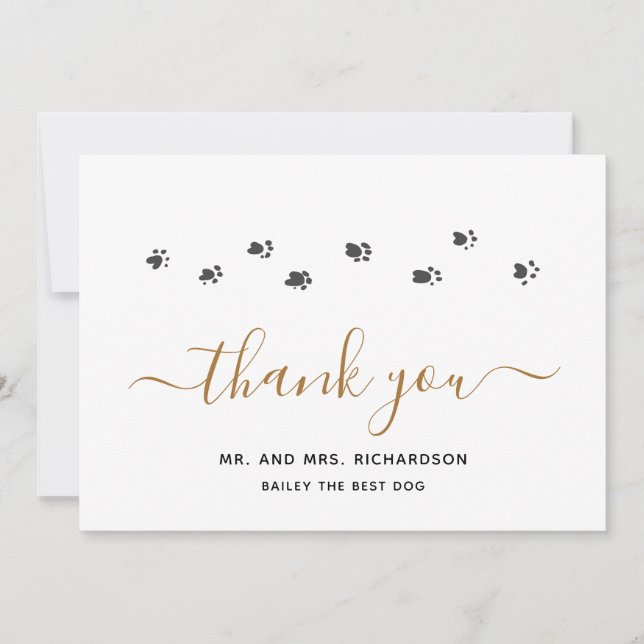 Modern Gold Personalised Pet Wedding Thank You Card (Front)