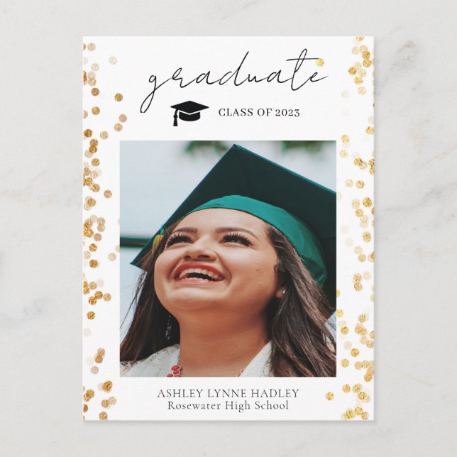 Modern Gold Photo Graduate Announcement Postcard (Front)