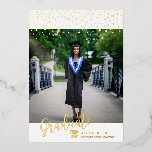 Modern Gold Photo Graduation Announcement Card (Front)