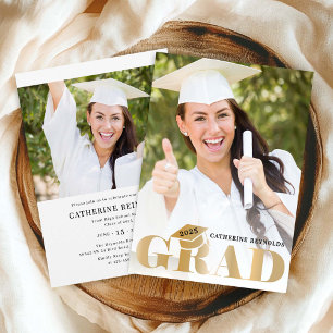 Modern Gold Photo Graduation Party  Invitation