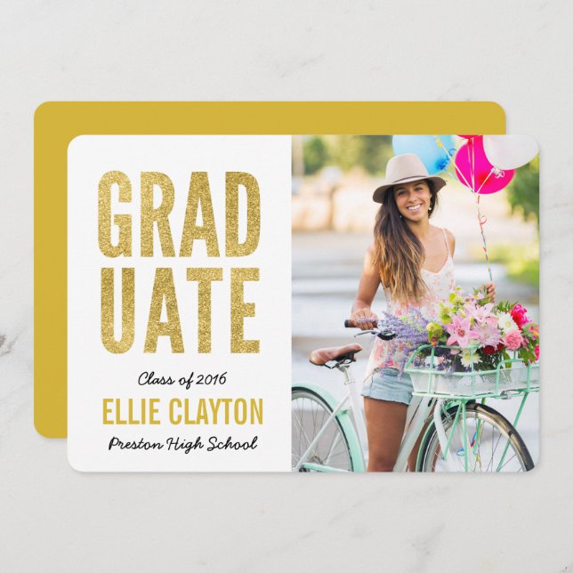 Modern Gold Photo Graduation Party Invitation (Front/Back)