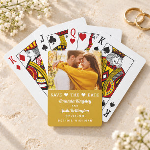 Modern Gold Photo Heart Save the Date Playing Cards