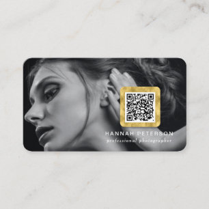 Modern Gold Photo networking scannable QR code Business Card