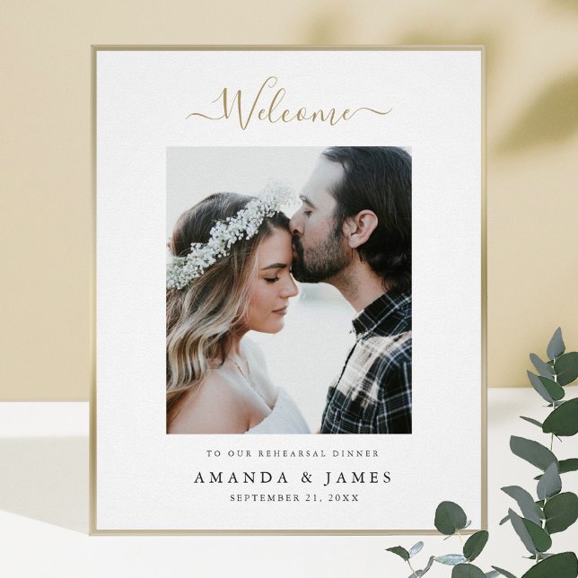 Modern Gold Photo Wedding Rehearsal Dinner Welcome Poster (Creator Uploaded)
