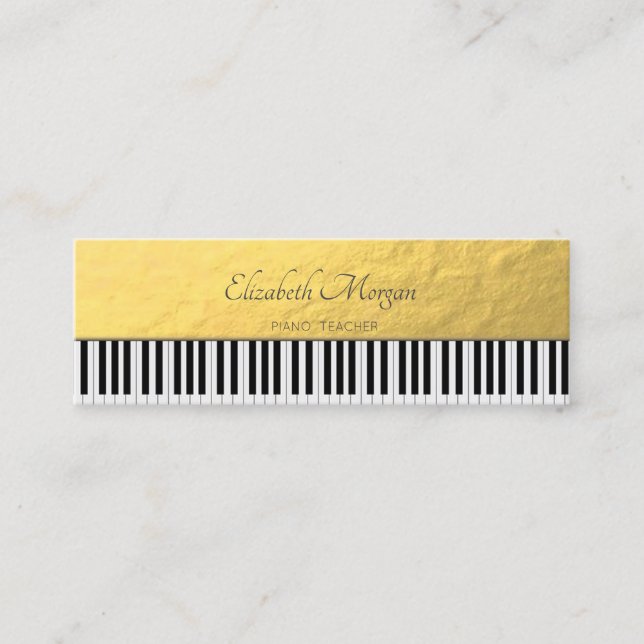 Modern,Gold,Piano Keys, Music Teacher Mini Business Card (Front)