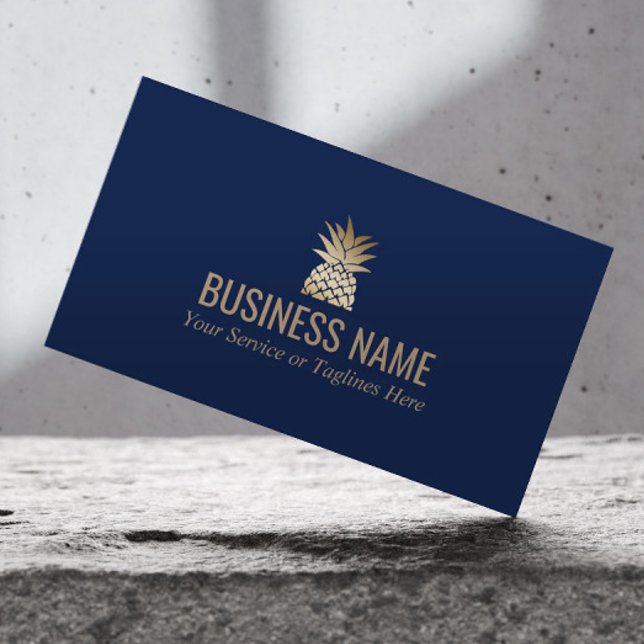 Modern Gold Pineapple Logo Elegant Midnight Blue Business Card (Creator Uploaded)