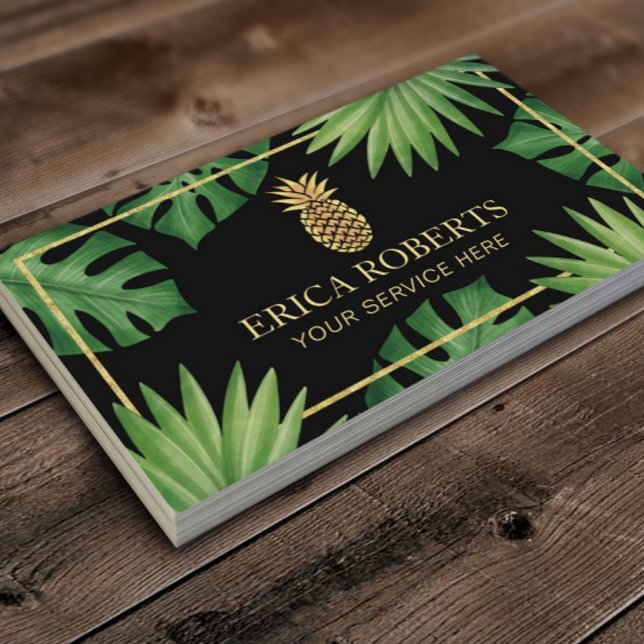 Modern Gold Pineapple Logo Tropical Spa Salon  Business Card (Creator Uploaded)