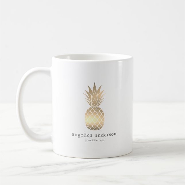 Modern Gold Pineapple Personalised Mug (Left)