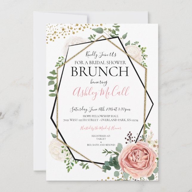 Modern Gold Pink Geometric Bridal Shower Invite (Front)